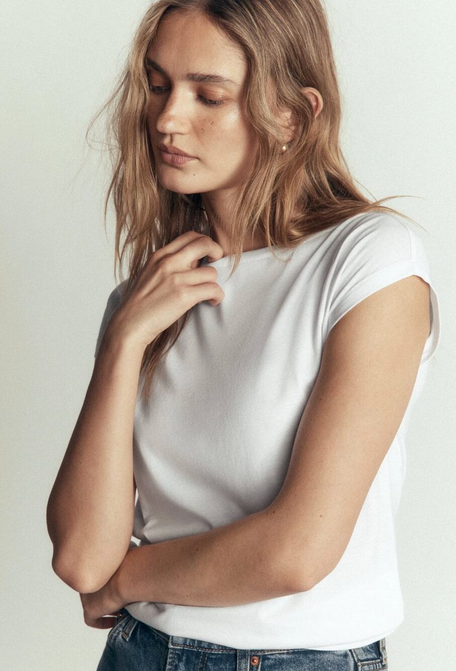 NWT Boden Supersoft Slash Neck White T-Shirt Minimalist Capsule Cotton Modal